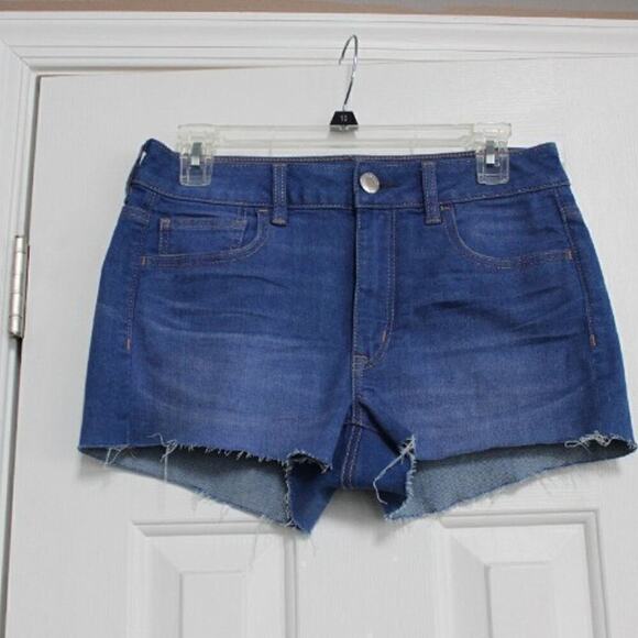 American Eagle Outfitters Pants - American Eagle Mom Jean Shorts Size 8 Raw Hem Fray Light Royal Blue Hi-Rise Deni